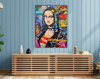 Banksy Mona Lisa Canvas Print, Pop Street Art Wall Decor, Modern Mona Lisa Art, Graffiti Wall Art, Urban Street Style, Unique Gift Idea