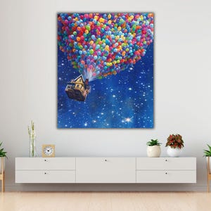 Up Pixar-muurkunst, Up Pixar-canvas, Pixar-canvas voor kinderkamer, Up Pixar-muurkunst, kleurrijke ballonnenposter, Pixar Canvas-muurdecoratie