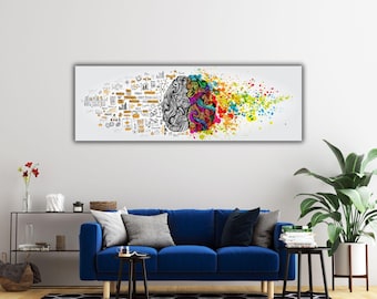 Left and Right Brain Advantage Wall Art, Right Left Brain Canvas Art, Inspiration Motivation Education Science, Colorful Psychology Decor