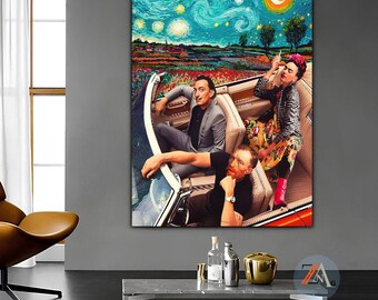 Starry Night Parody Canvas Print: Famous Artists in Car