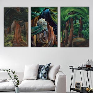 Emily Carr Set Of 3 Canvas Print, Red Cedar reproduction print, Forest Columbia Wall Art, Western Forest Wall Decor, Emily Carr Artworks