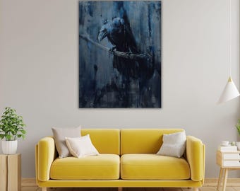 Gothic Crow Leinwand Druck: Rabe Malerei, Dunkles Dekor