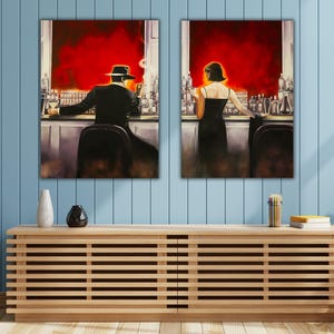 Conjunto de 2 Quadros Decorativos para Sala de Estar Noturna, Impressão em Tela de Bar de Charutos, Pintura de Homem e Mulher Famosos, Presente Decorativo para Casa, Cozinha e Café