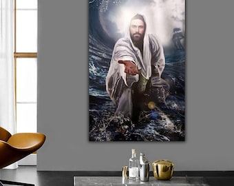 Jesus Reaching Hand Canvas Print: Christian Wall Art