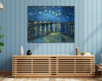 ゴッホ作「ローヌ川の星月夜」キャンバスアート：モダンなインテリア