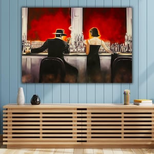 Evening Lounge by Brent Lynch Wall Art, Cigar Bar Evening Lounge Canvas Print, Famous Man & Woman Painting,Cafe Kitchen Home Decorative Gift