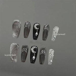 Gothic Ombre Press On Nails: Moon Phase Reusable False Nails