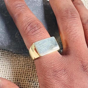 Gold-Tone Brass Signet Ring | Smooth Flat Top Band, Modern Talisman Jewelry