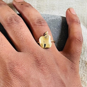 Gold Plated Apple Ring: Minimalist Brass Fruit Jewelry