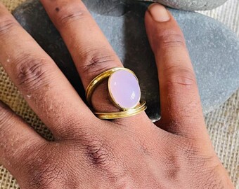 Rose Quartz Oval Ring ~ Gemstone ~ Natural ~ 18k Gold Plated ~ Jewelry ~ Handmade~ January Birthstone - MR310