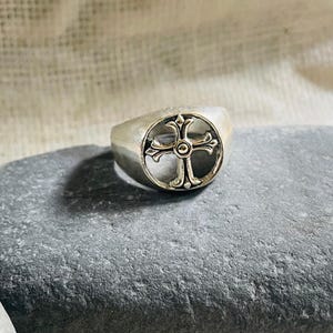 Silver Cross Signet Ring: Christian Jewelry, Religious Gift