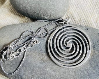 Silver Plated Spiral Pendant Necklace: Minimalist Swirl Jewelry