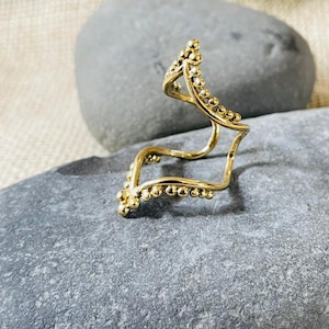 Brass Arthritis Splint Ring | Gold Plated Adjustable Finger Support Ring | Beaded Edge Comfort Fit Hyperextension Ring