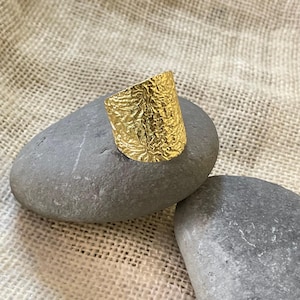 Wide Gold Textured Ring | Brass Adjustable Band Ring | Bold Statement Chunky Ring For Women | Hammered Ring | Organic Surface Jewelry