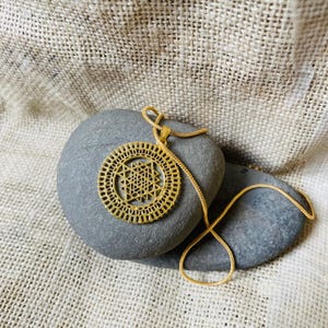 Gold Plated Brass Sri Yantra Pendant Necklace | Sacred Geometry Jewelry For Men And Women | Meditation Spiritual Gift | Handmade Charm
