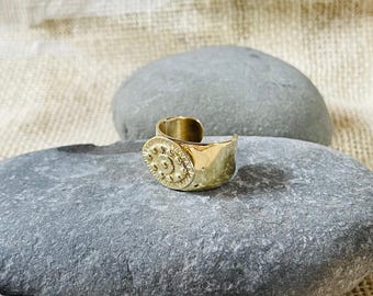 Anillo de sol de latón / Anillo bohemio ajustable chapado en oro