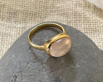 Handmade Rose Quartz Ring | Gold Plated Brass, Adjustable