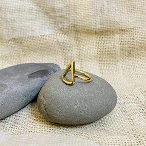 Brass Triangle Ring | Gold Plated Minimal Geometric Open Band Ring | Modern Adjustable Unisex Jewelry