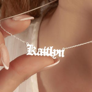 Custom Name Necklace, Personalized Gift for Her, 925 Sterling Silver, Old English Font Personalized Necklace, Custom Gothic Name Necklace,