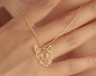 Minimalist Lion Head Necklace Sterling Silver, Modern Geometric Pendant for Women, Bold Everyday Jewelry, Strength and Courage Gift
