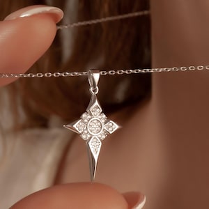 Dainty Sterling Silver North Star Necklace: Zircon Celestial Jewelry