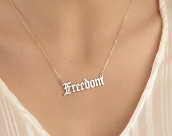 Sterling Silver "Freedom" Necklace: Old English Font, Personalized Choker