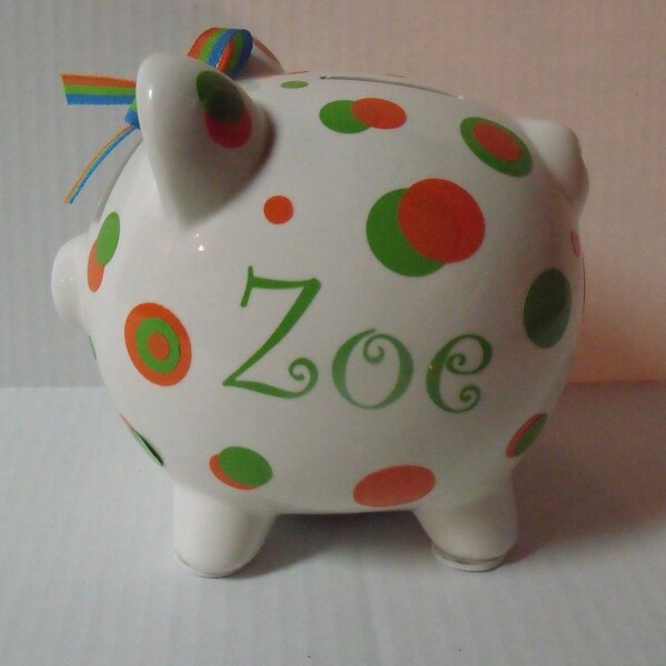 Preppy Personalized Polka Dot Large Piggy Bank