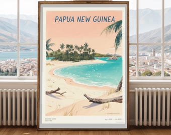 Papua New Guinea Travel Poster Vintage Tropical Beach Wall Art
