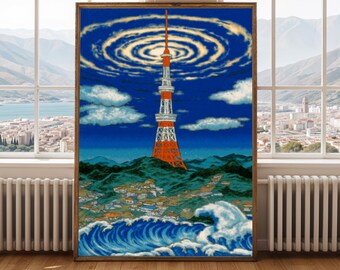 Tokyo Tower Japan Travel Poster Vintage Japanese Wall Art Print