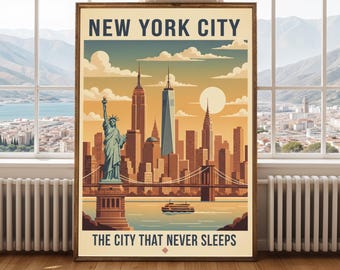 New York City Travel Poster Statue of Liberty retro Wall Art
