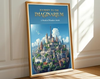 Fantasy City Poster Vintage Style Imaginary World Wall Art Print