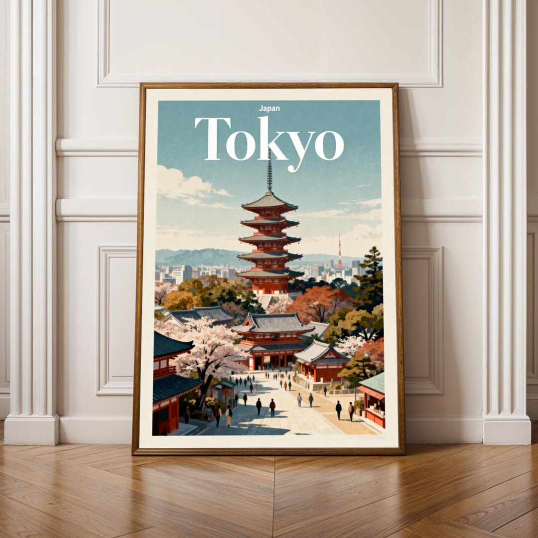 Tokyo Japan Travel Poster Pagoda Skyline Vintage Wall Art - Etsy UK