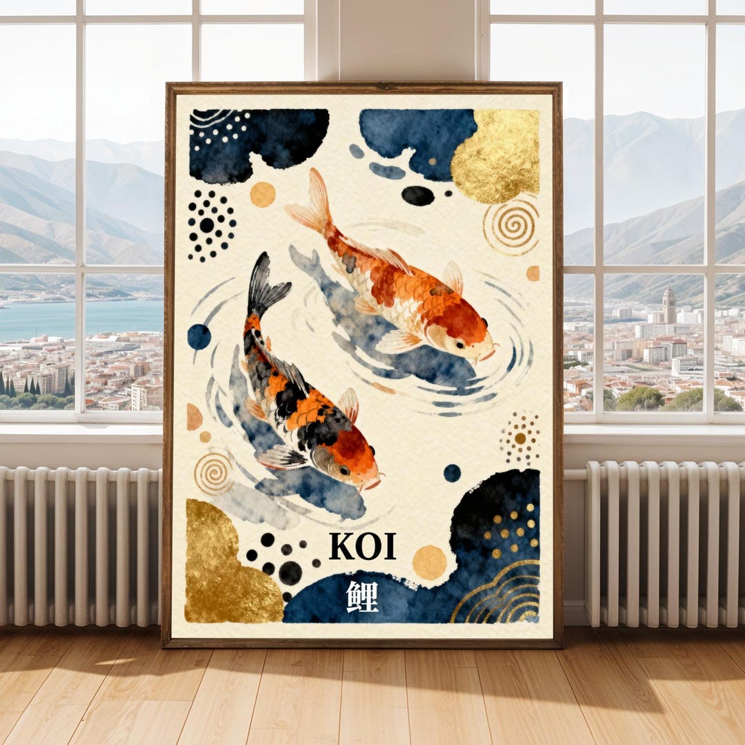 Koi Fish Japanese Poster Minimalist Zen Wall Art Print - Etsy