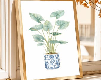 Impresión floral de acuarela de eucalipto, póster botánico minimalista verde