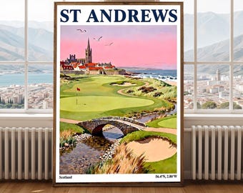 St Andrews Scotland Golf Travel Poster Vintage Coastal Wall Art Print