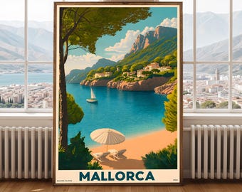 Mallorca Travel Poster Spain Art Print Vintage Mallorca Wall Decor