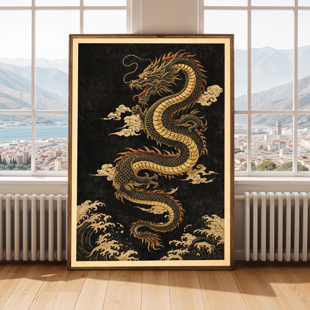 Japanese Traditional Dragon Poster Vintage Wall Art Print - Etsy UK