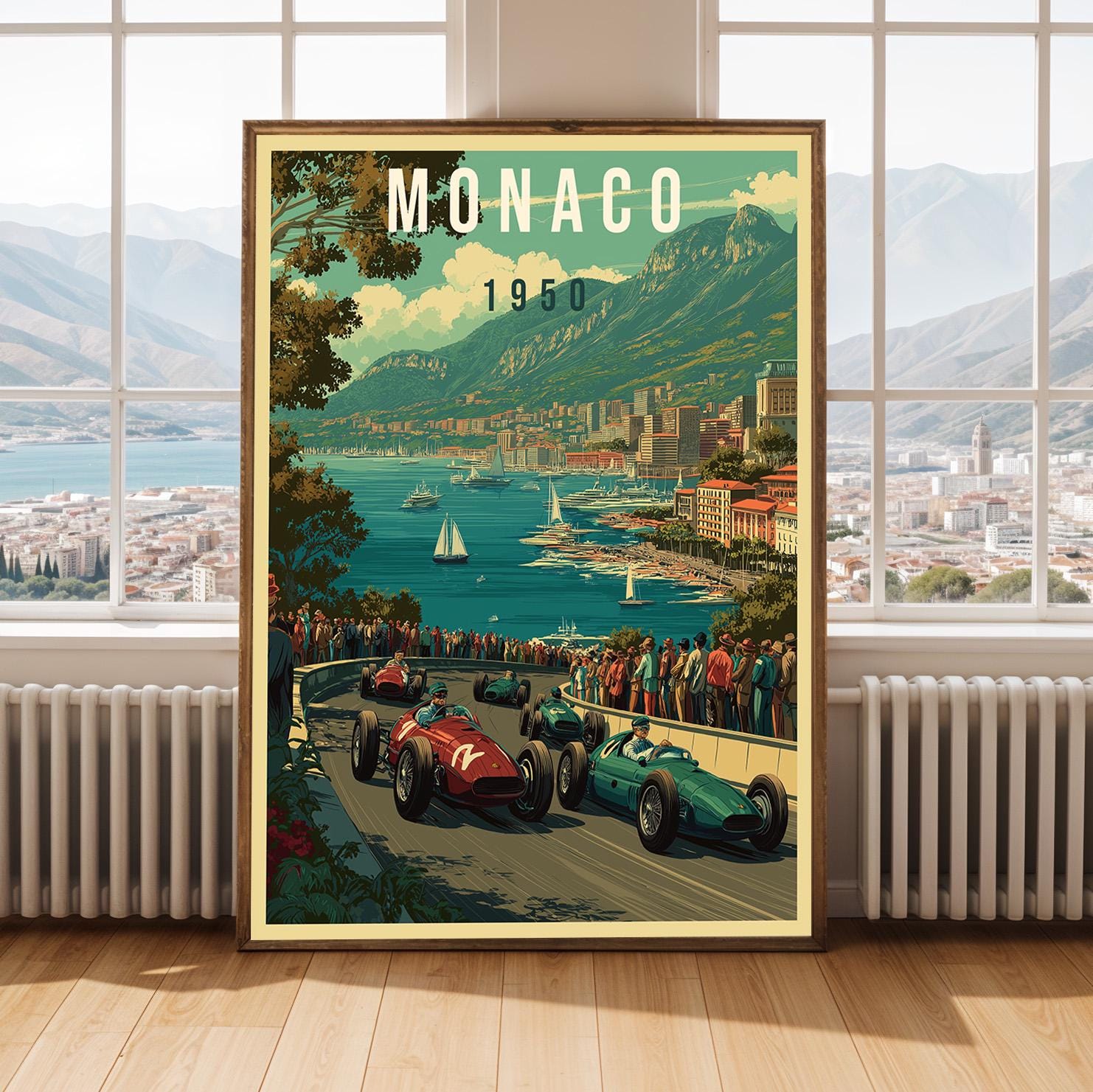 モナコ 1950 ヴィンテージ レーシング ポスター 沿岸クラシックカー
