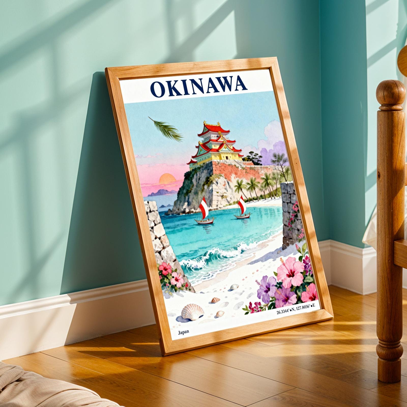 Okinawa Vintagetravel Poster Retro Japan Red Coastal Wall Art Print ...