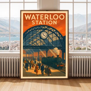 Waterloo Station London Steam Train Vintage Railway Poster Wall Art