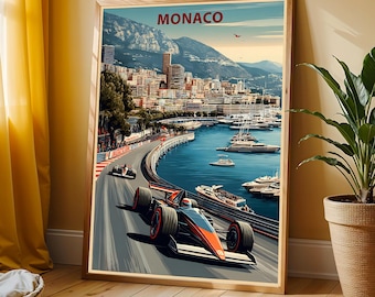 Poster delle corse di Monaco e Monte Carlo, auto d'epoca dalla costa, stampa artistica da parete.