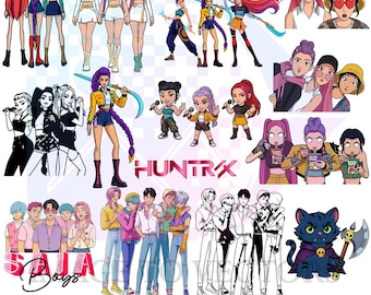 K Pop Demon Hunters Design SVG | Huntrix Rumi, Mira, Zoey, Saja Boys Vector SVG | Demon Hunters PNG | K Pop Huntrix Vector Art Design Bundle