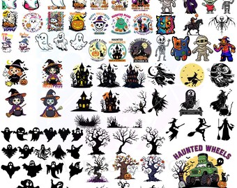 Halloween Haunted House SVG Bundle | Retro Halloween Designs PNG Bundle | Spooky Monster Bundle SVG | Scary Witches Designs | Cricut Files