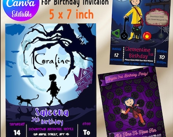 Spooky Girl Birthday Invitation | Editable Canva Party Template | Spooky Theme Invitation (Instant Download)