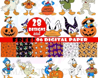 Donald Duck Halloween SVG | Retro Donald Duck Spooky PNG | Free Digital Paper Svg | Spooky Season SVG Bundle | Halloween Cartoon Clipart