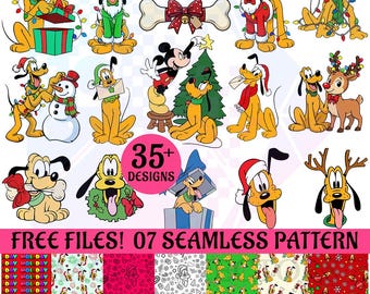 Pluto Christmas SVG Designs, Pluto Dog Holiday Clipart, Christmas Seamless Pattern, Santa Pluto PNG Files, Dog Lover Xmas Shirt DIY, Cricut