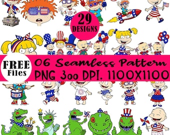 Rugrats 4th of July PNG Bundle | Patriotic Characters, Reptar Clipart (Digital Download)
