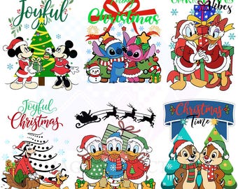 Mickey and Friends Christmas SVG PNG | Stitch Xmas Vector Design Bundle | Donald And Daisy Duck Festive PNG | Chip And Dale Christmas Design
