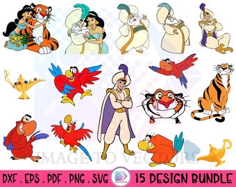 Aladdin and Princess Jasmine SVG Bundle | Jasmine, Genie, Abu, Rajah, Sultan, Lago, Lamp Clipart (Digital Download)