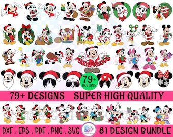 Mickey Christmas SVG Designs, Mickey and Minnie Mouse Holiday Clipart, Mouse Ornament Silhouette Cut File, Xmas Shirt DIY, Cricut Files